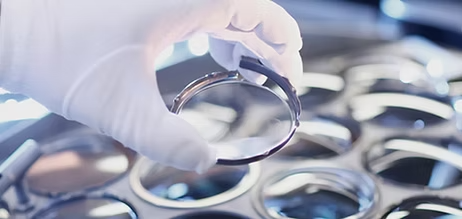 Técnico segurando lente em laboratório da Ótica Alto Grau